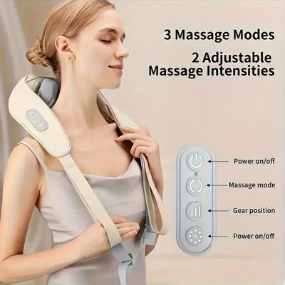Kabelloser tragbarer Nacken- und Schultermassagegerät mit Heizfunktion 5D-Knetmassage USB-wiederaufladbar - Perfektes Geschenk für Eltern