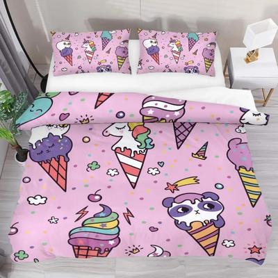 3D Eisblumen Bettbezug Cartoon Dessert Lebensmittel Stil Hintergrund für Frauen Kinder Mädchen Geschenk Schlafzimmer Dekoration King Queen Größe