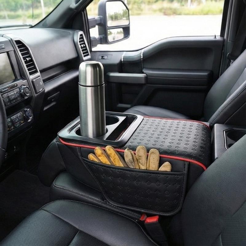 Leather Car Center Console Cover Comfort Armrest Pad Easy Installation Storage Box for Driving Fatigue Reduction