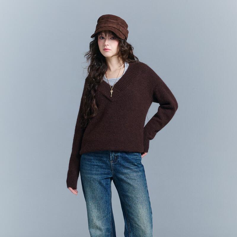 Sancai Winter Striped Faux Two-Piece Knit Pullover