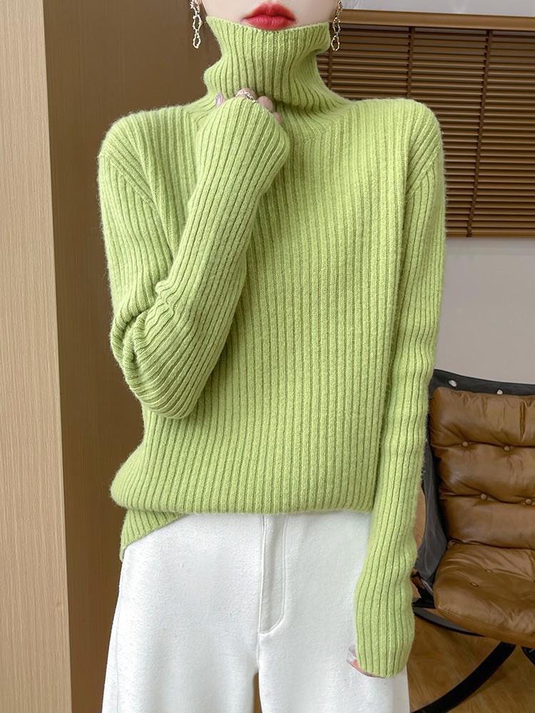 Women's Cashmere Loose High Neck Sweater - Pure Wool Base Layer Pullover for Autumn/Winter