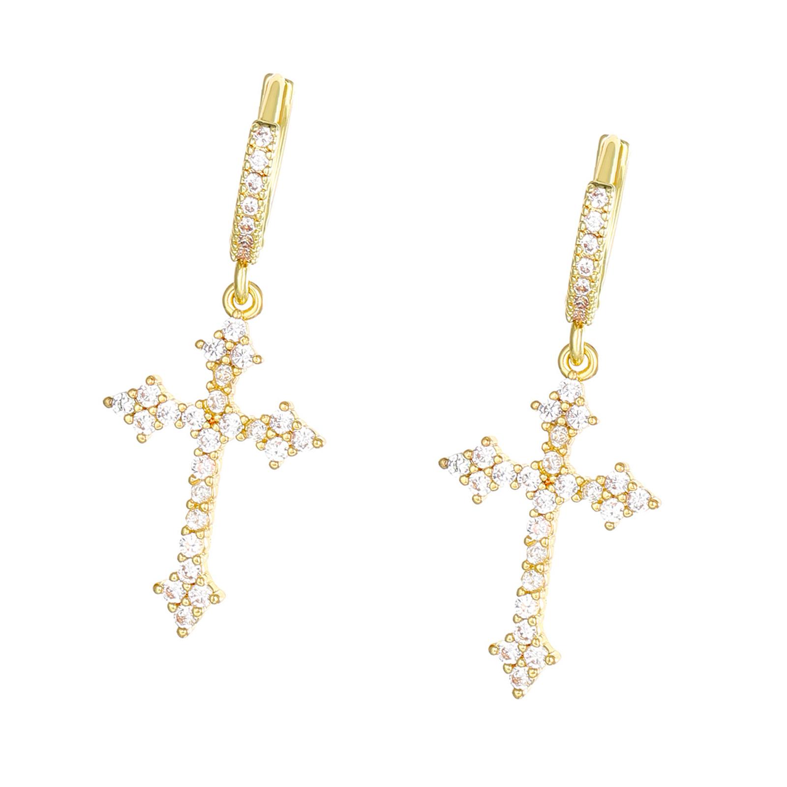 

Елегантні сережки-кільця з хрестиками Елегантні сережки-кільця Аксесуар з цирконієвими хрестиками-підвісками для модних ентузіастів B