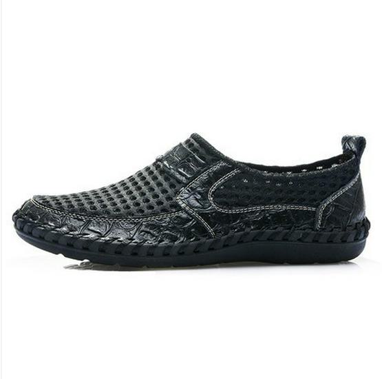 Men's Breathable Crocodile Pattern Mesh Shoes, Genuine Leather, Large Size, Summer Collection.