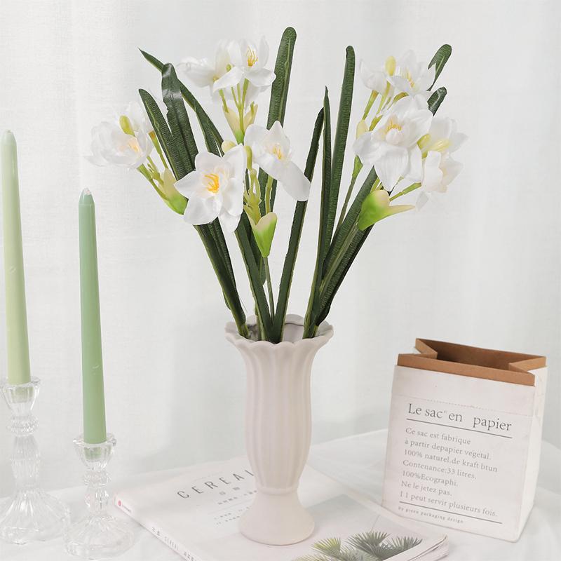 48cm White Artificial Narcissus Flower Bouquet for Home Garden Room Desktop Fake Flower Decoration Wedding Party Decortions