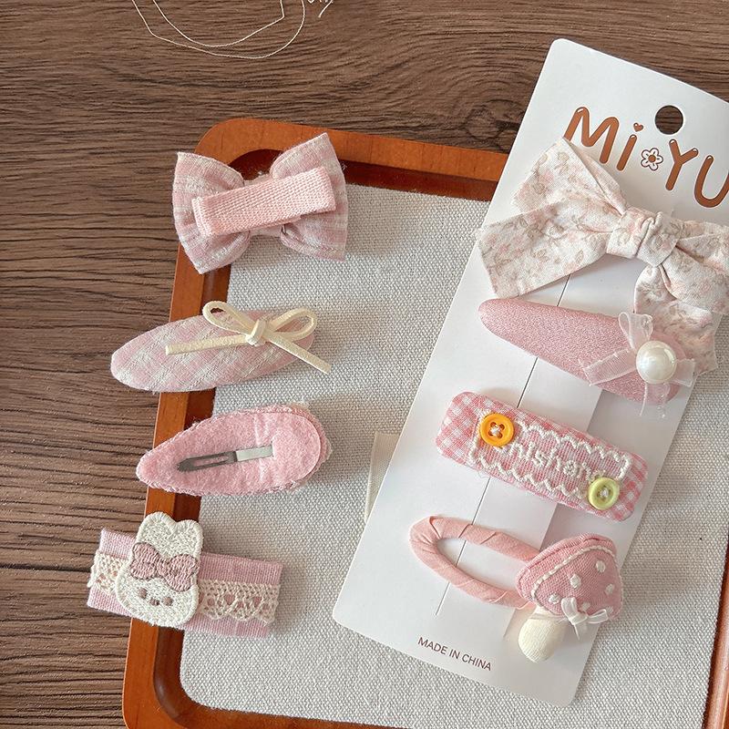 4pcs/set Pink Hairpins Sweet Fabric Bow Children's Hair Clips Hairgrips Girls Bangs Side BB Clip Kids Headwear Hair Accessories