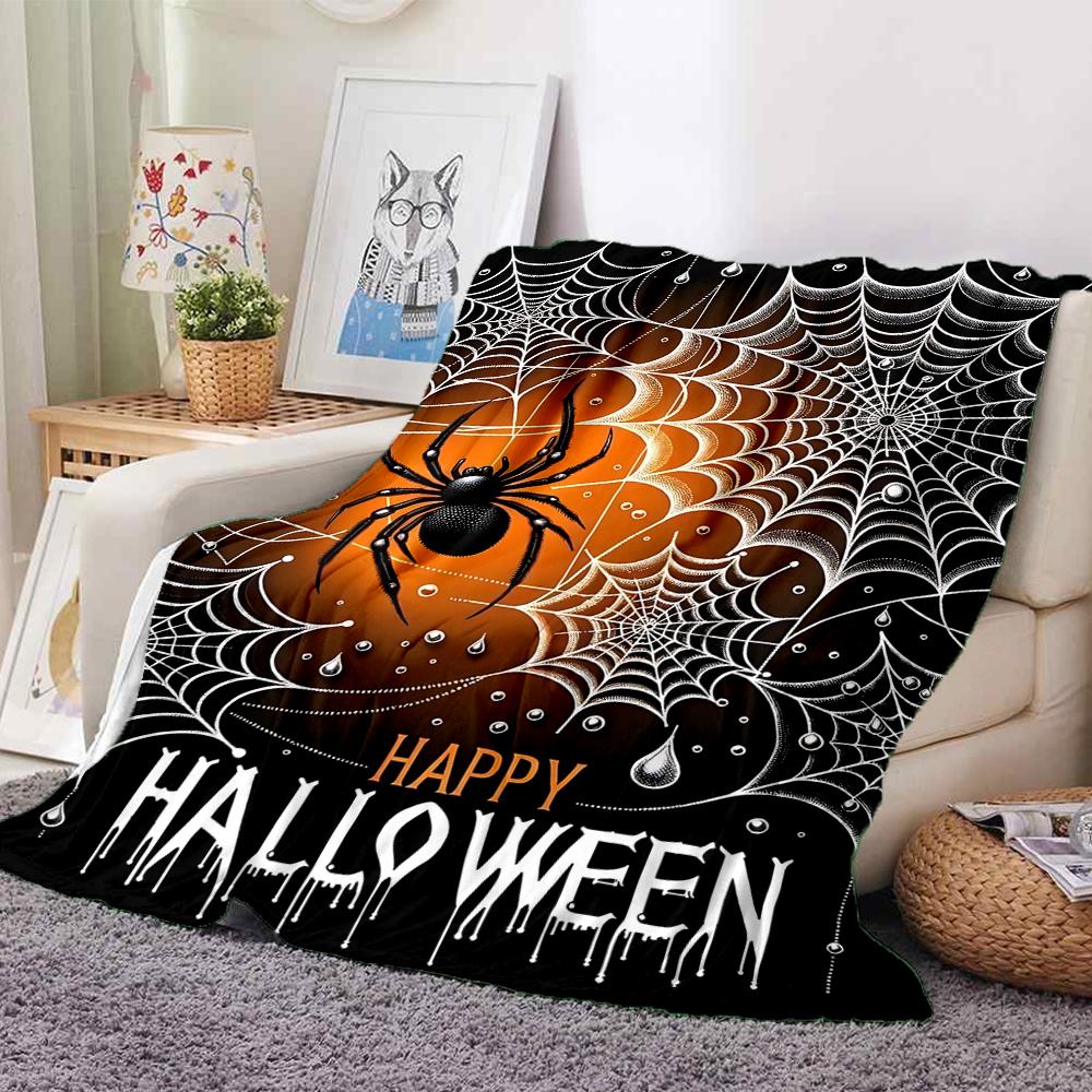 1Pc Halloween Spider Web Flannel Blanket, Soft And Comfortable, Casual Warm, Camping Travel, Christmas, Halloween Xmas Gift. G1131