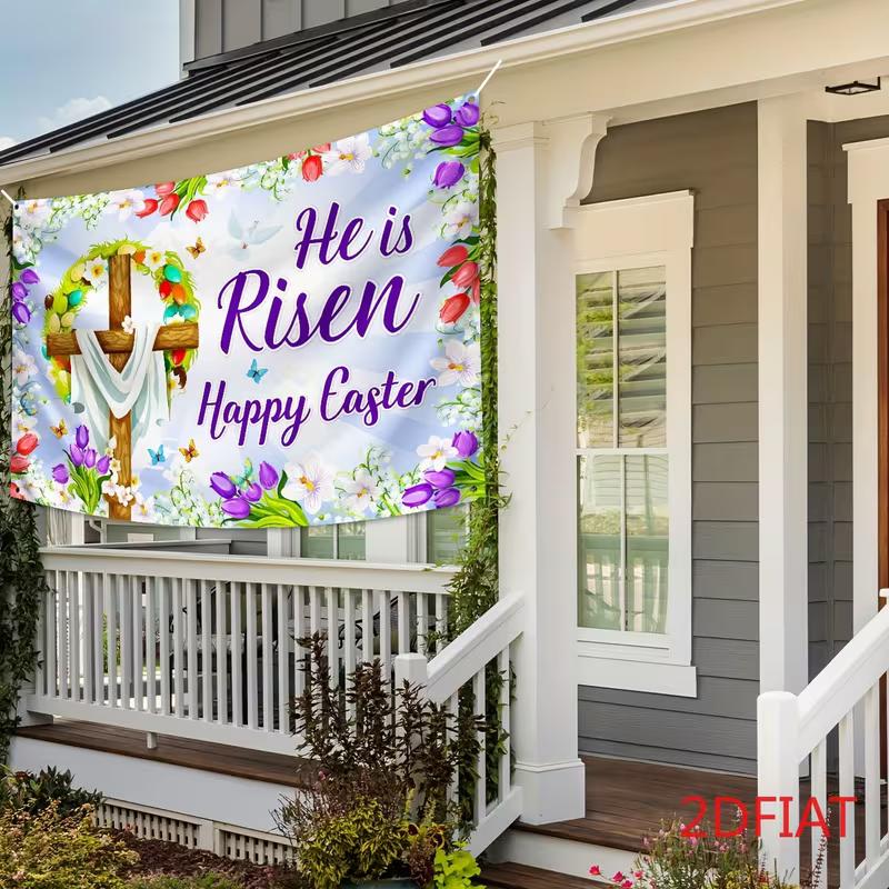 2D Happy Easter Cross Backdrop, 2D Floral and Dove Decor