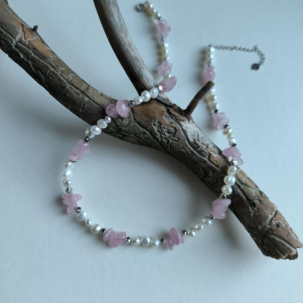 Silver Necklace with Natural Baroque Pearls, Quartz, Item Weight 19.7 G (2184898)