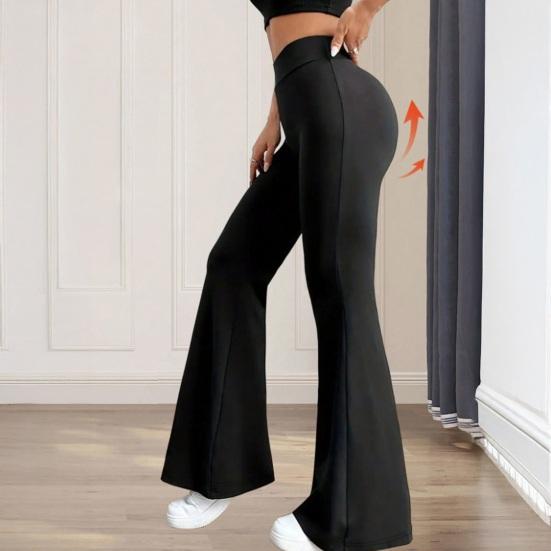Women Pants High Waist Slim Fit Loose Leg Trousers Pure Color Yoga Running Walking Volleyball Flared Pants Everyday Wear