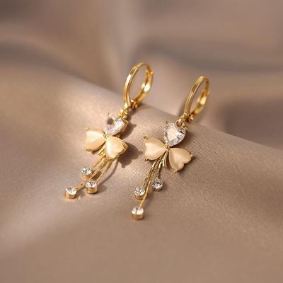 Trendige goldfarbene Kleeblatt-Quastenohrringe für Damen Brautschmuck Hochzeitsohrringe Quasten-Hängeohrringe Verlobungsgeschenke