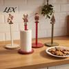 Wooden Paper Towel Dispenser Christmas Holder, 2D Roll with Snowman Kitchen Holiday Ornament Santa Patterns, Decorative Tissue Stand for Dining Table