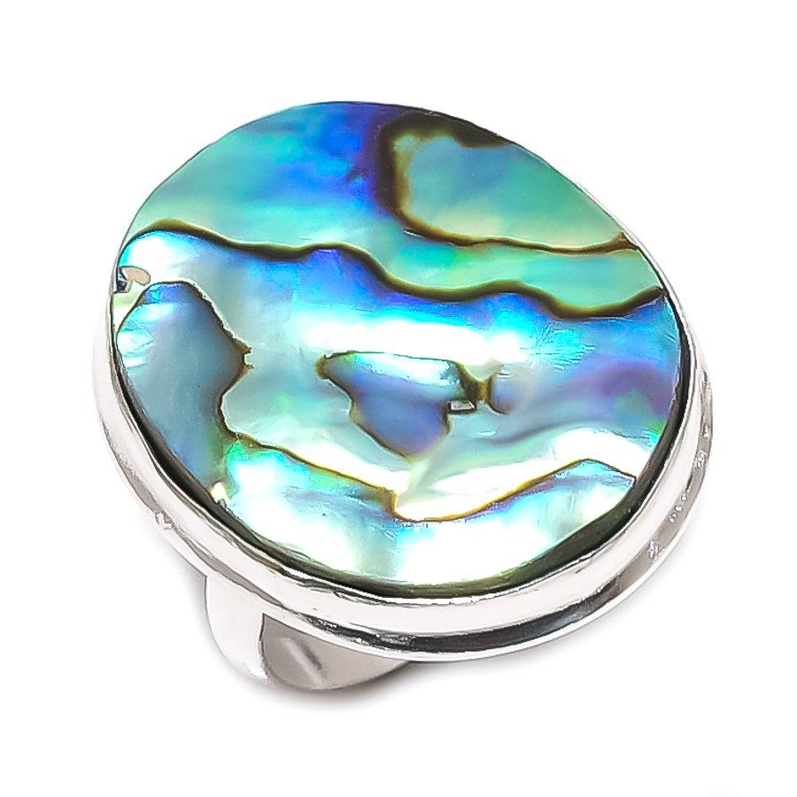 

Ювелирное кольцо из стерлингового серебра 925 пробы с драгоценным камнем в форме ракушки морского ушка, размер 8