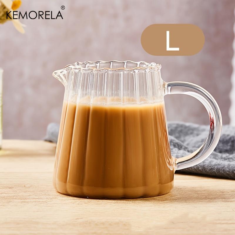 KEMORELA 1 Stück Retro Gestreiftes Glas Mini Kaffeetasse Spülmaschinenfest Milchkännchen Messbecher für Kaffeeextraktion