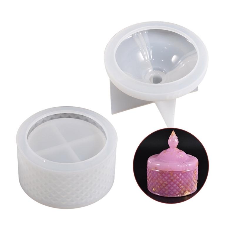 Resin Jar Silicone Molds with Lid Rhombic Striped Jewelry Box Silicone Molds for Candle Cup Jewelry Box Home Decoration