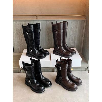 Height Increase of 4cm~ Two Kinds of Tube Height Double Buckle Belt Side Zipper Thick-soled Knight Boots