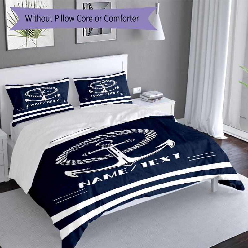 3PC Custom Name Nautical Anchor Bedding Set Duvet Cover Closure Includes 1 Duvet Cover & 2 Pillowcases for Bedroom