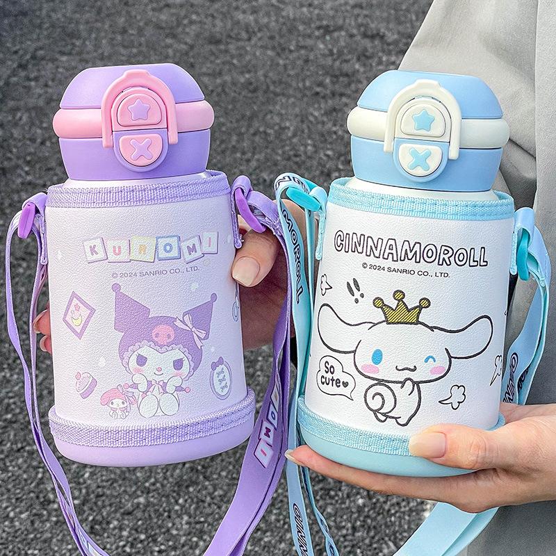 Thermos Cup for Children To Go To School with Straw Water Cup for Children and Students Straw Kettle Is Cute