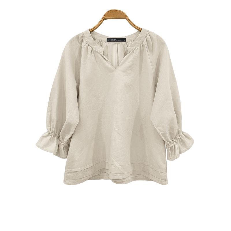 ZANZEA Women Casual V-Neck Solid Color Loose Long Sleeve Blouse
