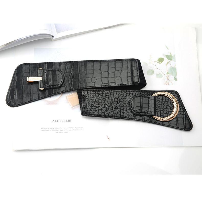 Womens Wide Elastic Waist Belt For Dresses And Coats With Cshaped Buckle And Stitching Design