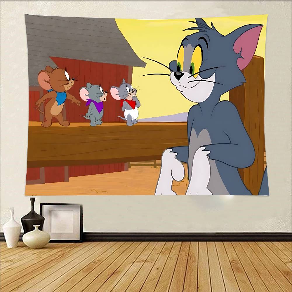 Cartoon TTom And JJerry Tapestry Wall Hanging Printed Polyester Tapestry INS Decoration Wall Decor