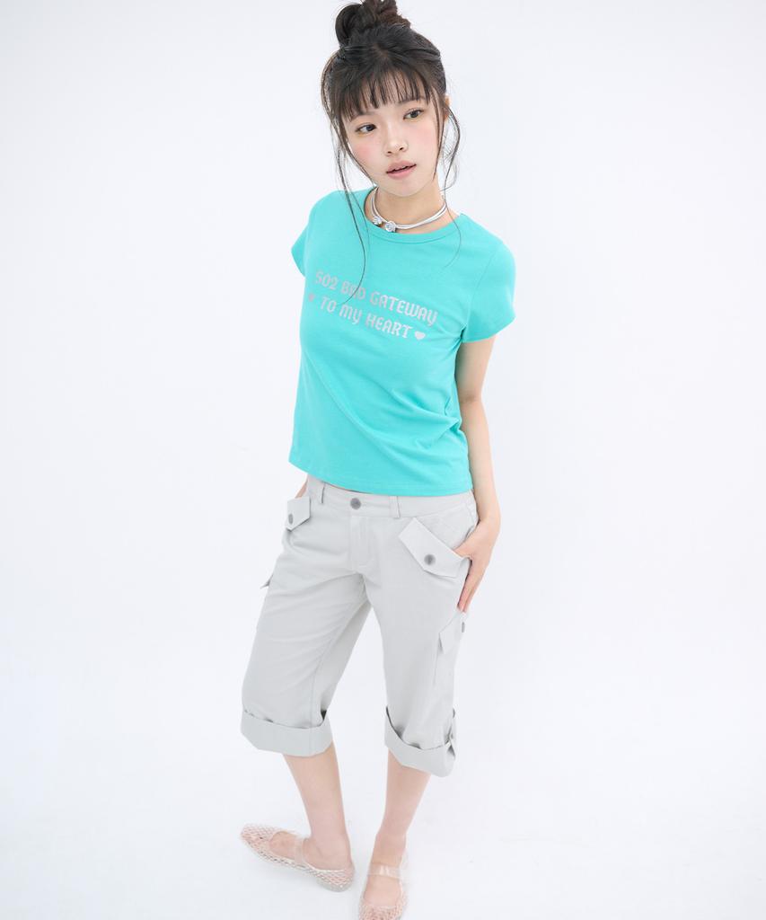 Isjabaibeu 502 Glitter Lettering T Shirt - Mint