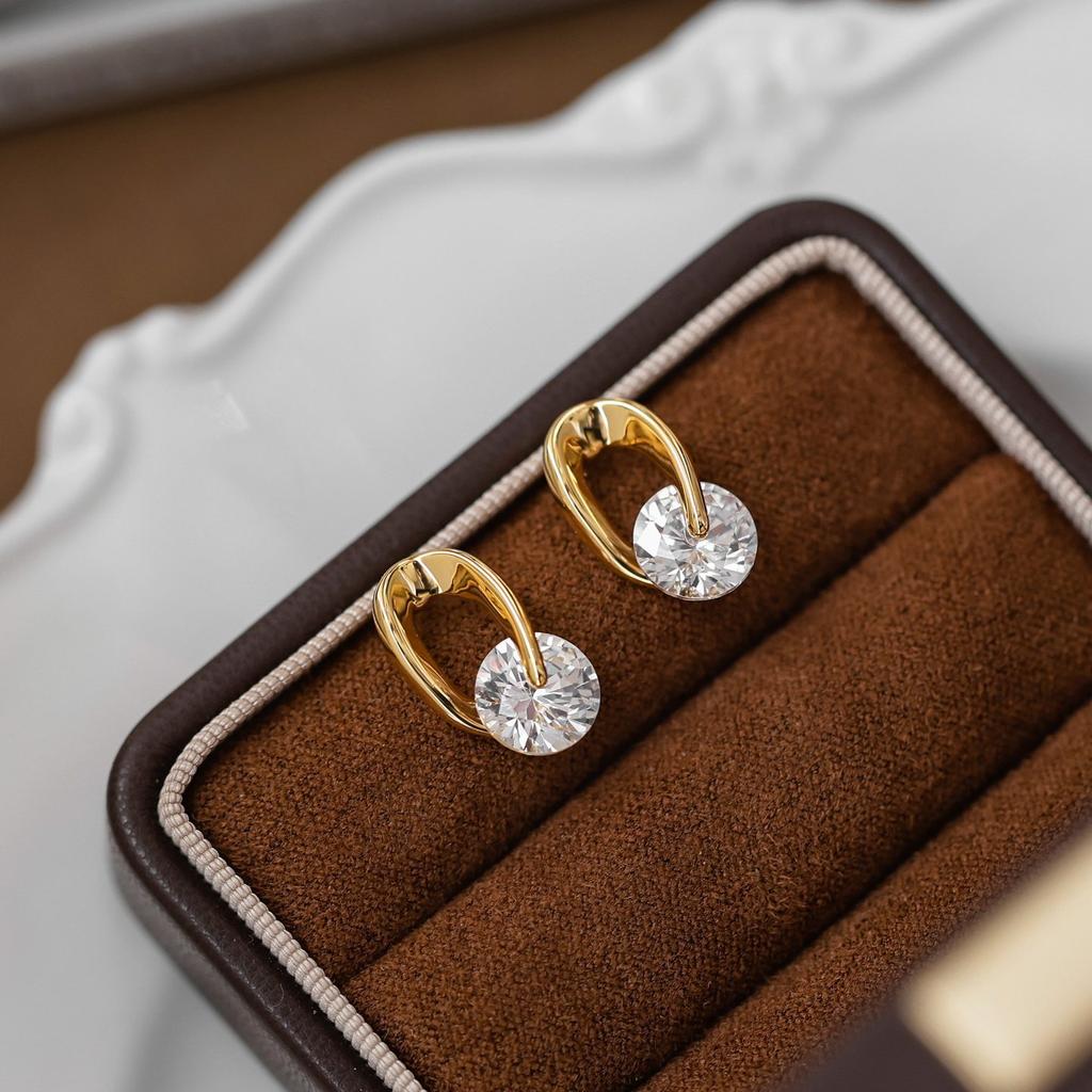 925 Sterling Silver 18K Gold Plated Round CZ Drop Huggie Earrings for Women Sparkle Dangle Hoop Earrings Daily Party Jewelry