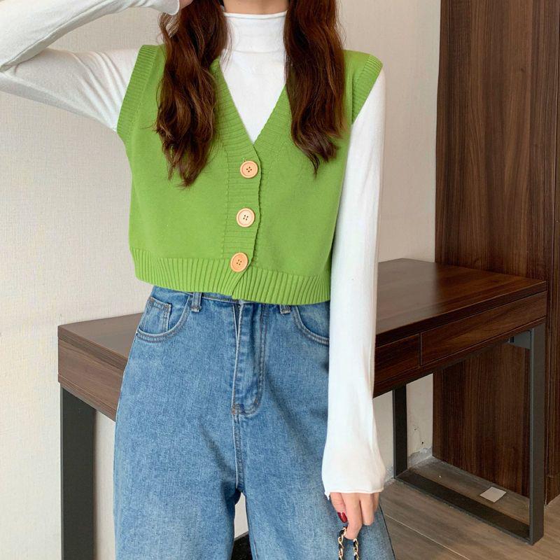 Korean-Style V-Neck Knit Vest for Women - Autumn/Winter Collection