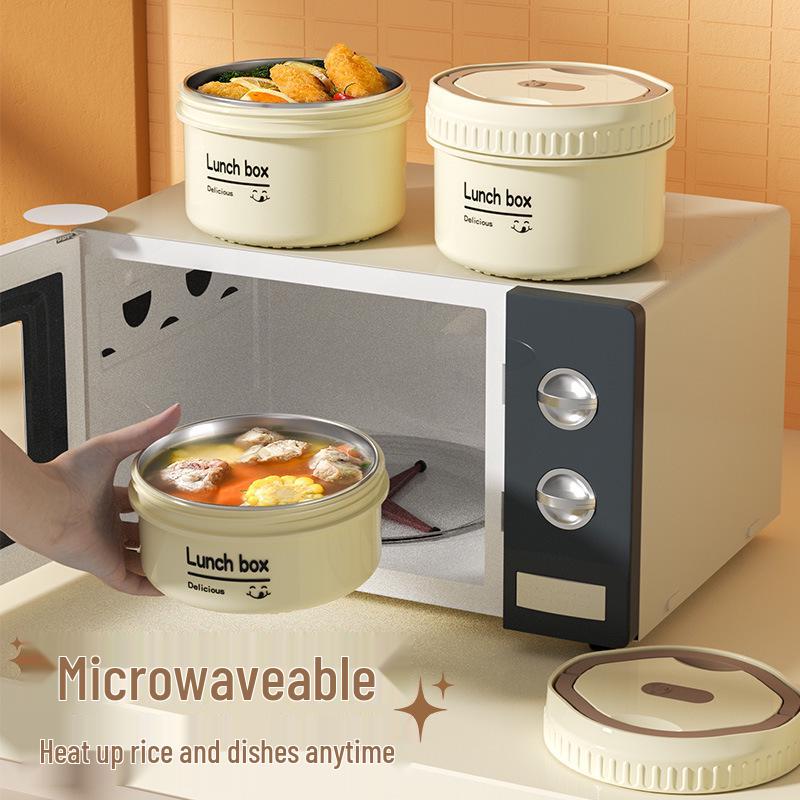 316 Stainless Steel Insulated Microwave Bento Lunch Box with Soup Bowl, Round Gift Set for Office Workers and Students.