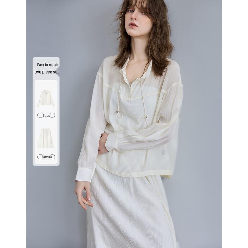 Demana Women s Spring Stand Collar Drop-Shoulder Top & Drawstring A-line Skirt Set M