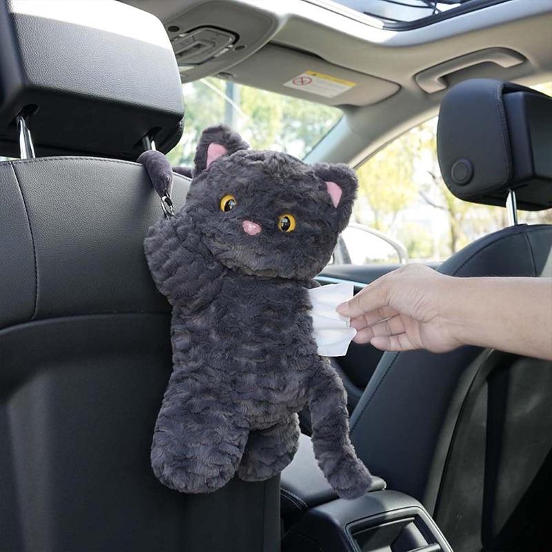 Car Tissue Boxes Cute Cat Plush Accessories Car Backseat Hanging Tissue Bag Box Plush Holder Cover Auto Toys Interior Decoration