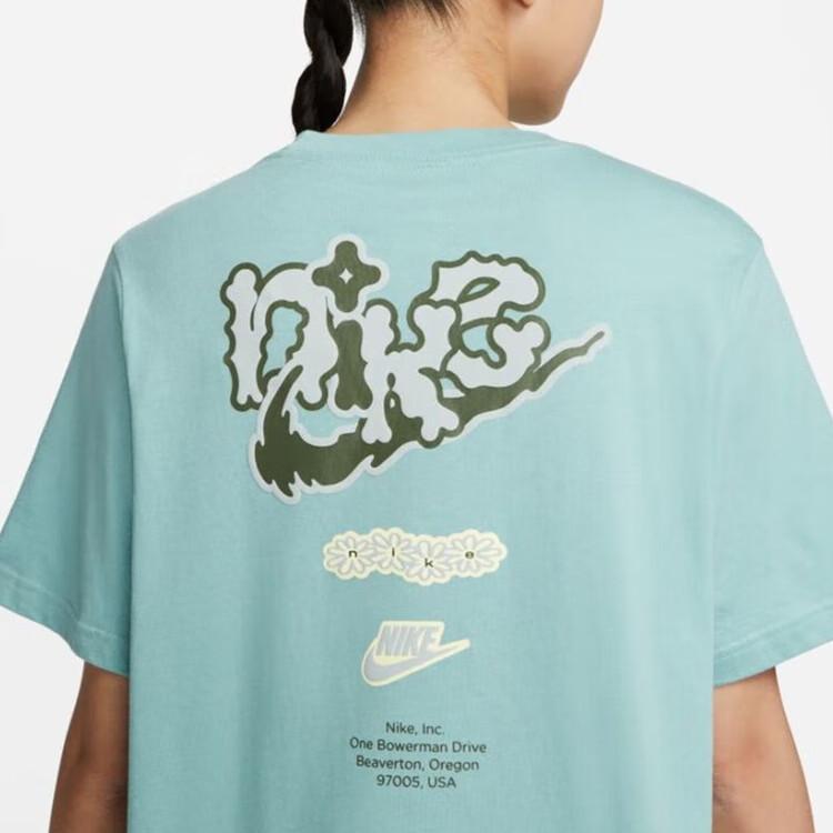 New Nike Sportswear Women's Embroidered Swoosh T-shirt Blue FD2550-309