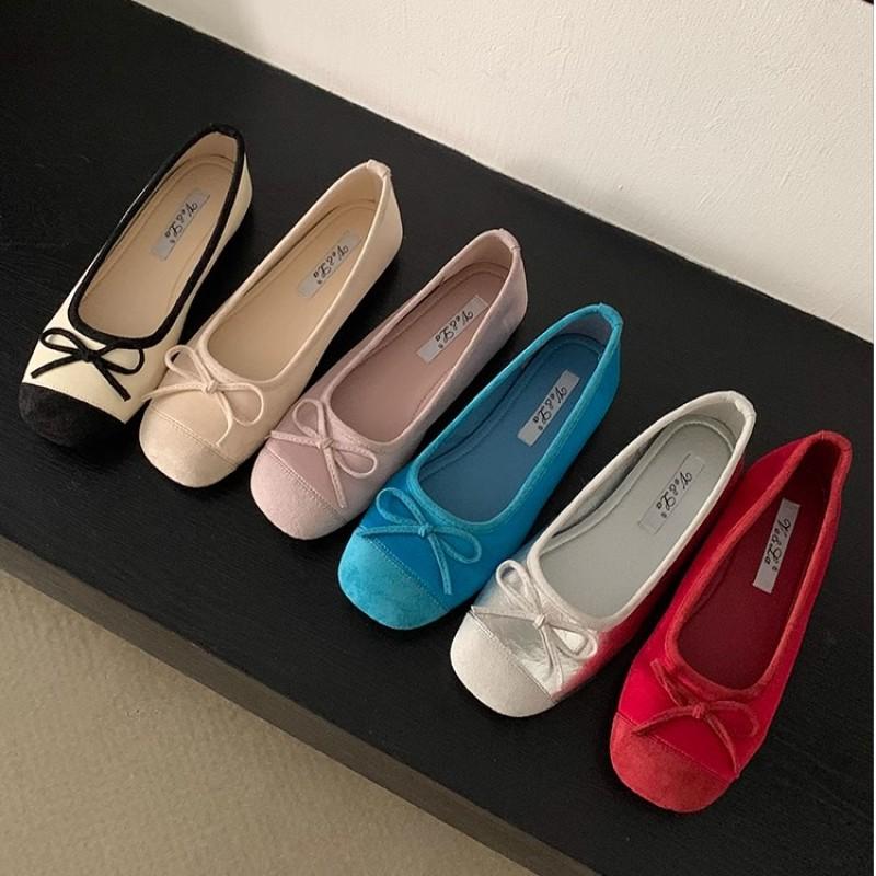 Evening Wind Shoes French Bow Blue Small Single Shoes Flat Ballet Shoes Early Spring New Soft-soled Women's Shoes Ladyshoes