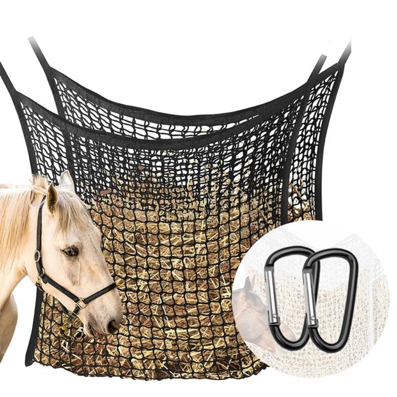 Large Capacity Horse Stover Net Set Of 2 Strong Feeding Bags For Farm Animals With Safety Eating Design for Barns