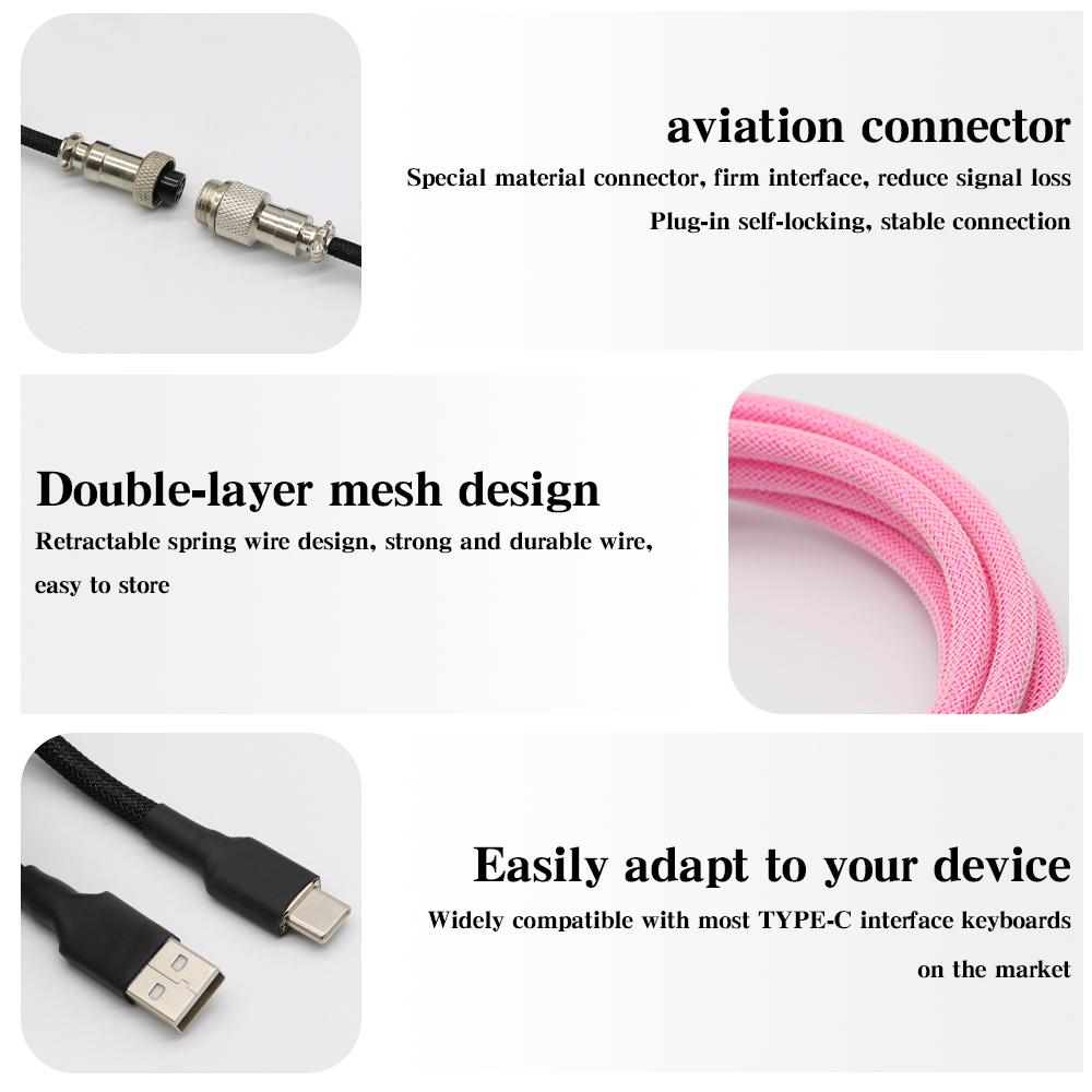 3 Meter Mechanical Keyboard Coiled Cable Wire Type C Custom Usb Port Cable Aviator Coiling Cable for Gaming Keyboard Accessories