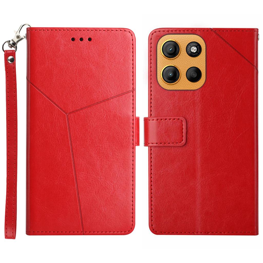For Motorola Moto G Stylus 5G (2025) Case with Wrist Strap Y Shaped Lines Imprint Leather Phone Cover