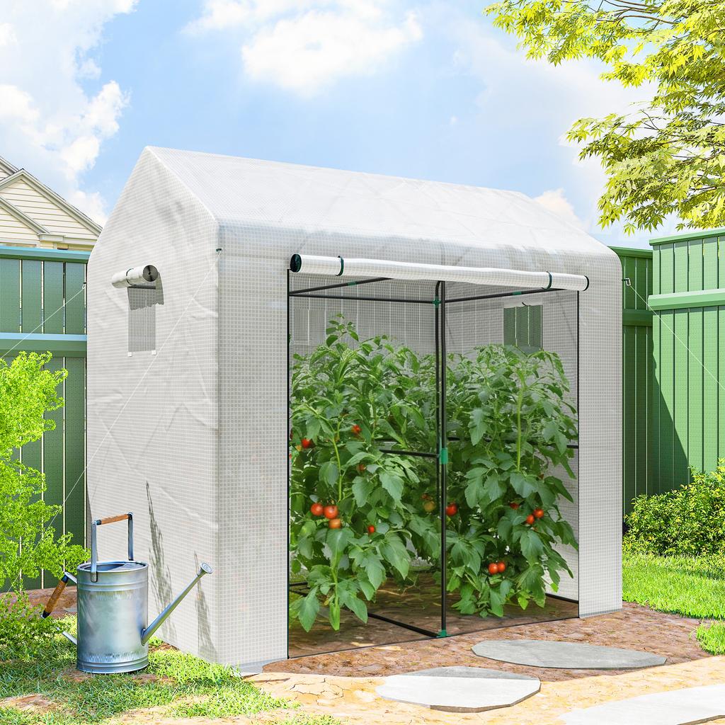 Loop-in Kas, Buiten Tomatenkas met Roldeur en Gaasramen, PE Afdekking, 200 x 140 x 200cm, Wit