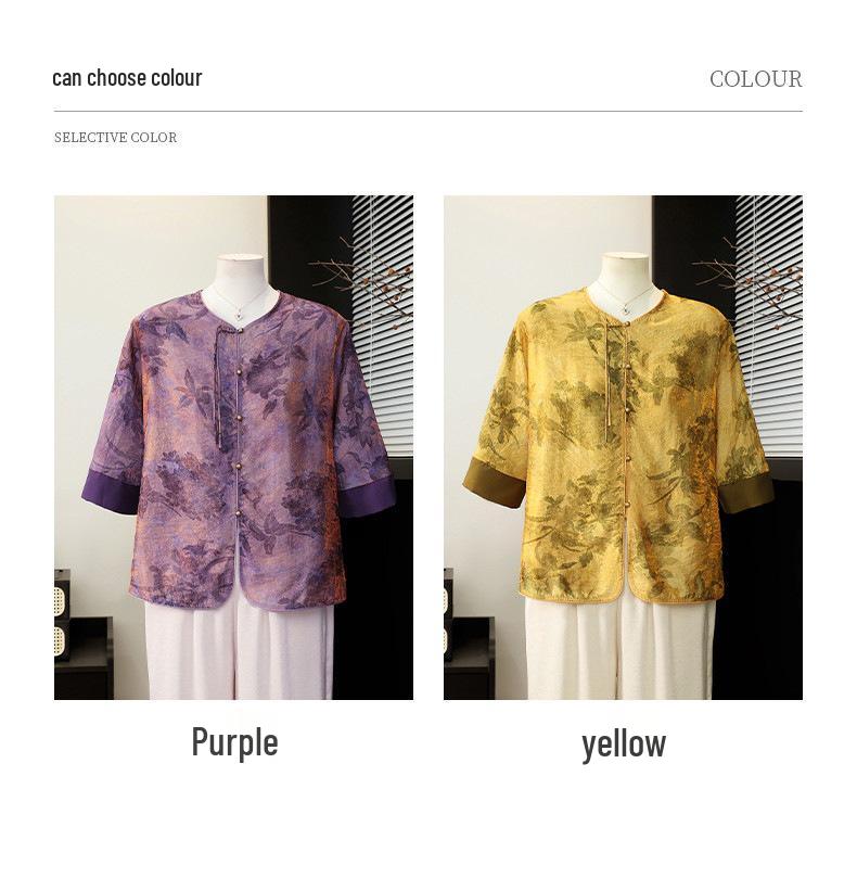 Elegant Summer Short-Sleeved Chiffon Blouse Set for Middle-Aged Women
