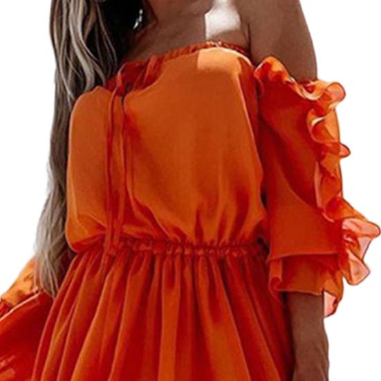 Strandkleid Perspektive Doppellagig Dreiviertelärmel Schulterfrei Durchsichtiges Mesh Maxi