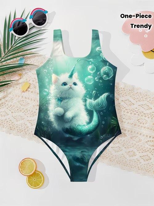 Bañador de una pieza para niña Lindo Dibujo Animado Colorido Estampado de Unicornio Sin Mangas Ropa de baño Verano para Niños Traje de Baño para Playa