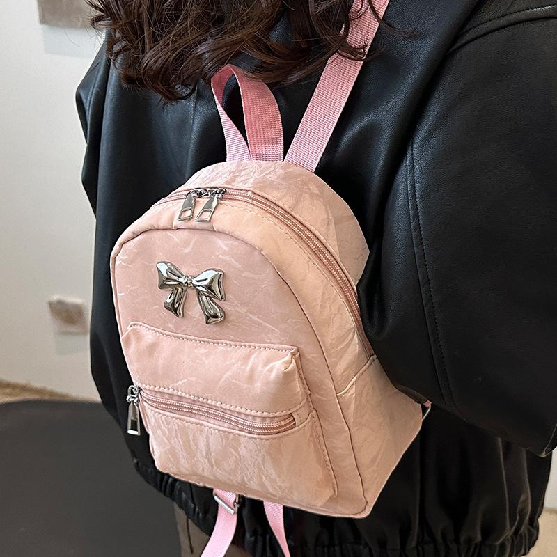 Bow Backpack Women'S Niche Style Casual Fashion Girls Bucket Schoolbag Lightweight Small Travel Backpack