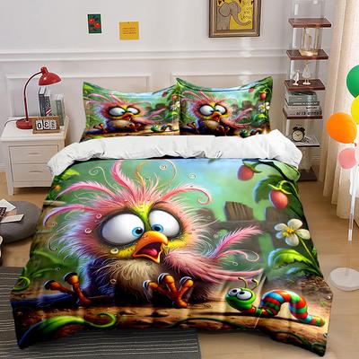 Frightened Bird Meets Caterpillar Print Bedding Set 1 Duvet Cover 2 Pillowcases for Adult and Children Luxury Gift Full Size