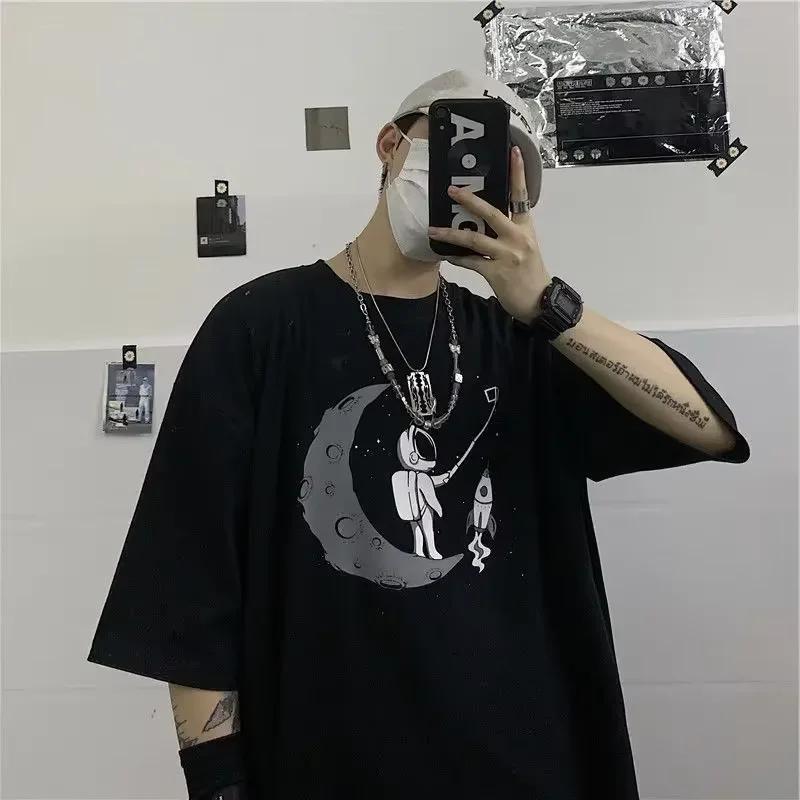 Unisex Tshirts Summer Streetwear High Street Gothic Skull Tshirt Loose Oversized Shortsleeved T Shirt Dark Anime Unisex Y2k Top