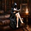 Vintage Style Skeleton Figurine Gothic Reader Statue, Hooded Resin Figurine, Sitting Book Statue Mystical Bookshelf Decoration for Bookshelf,