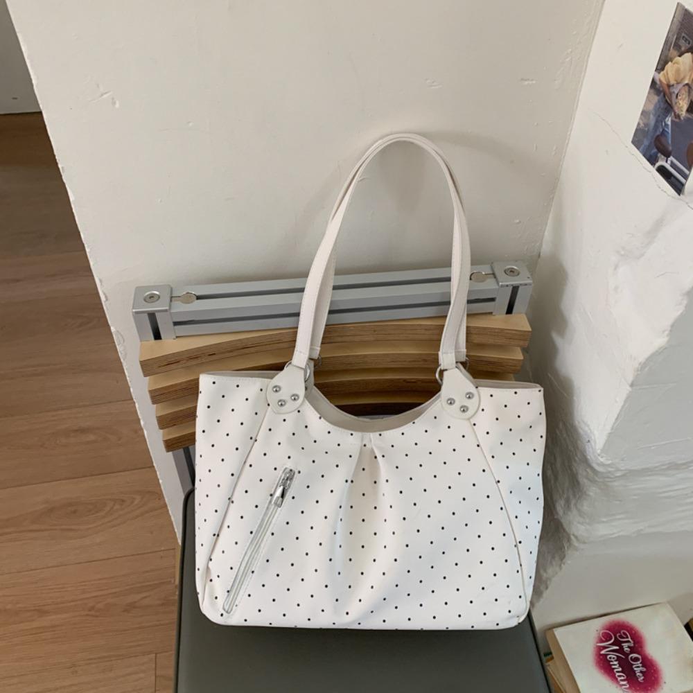 

High Quality Casual Shoulder Bag PU Leather Khaki Color Handbag Polka Dot Lightweight Tote Bag белый