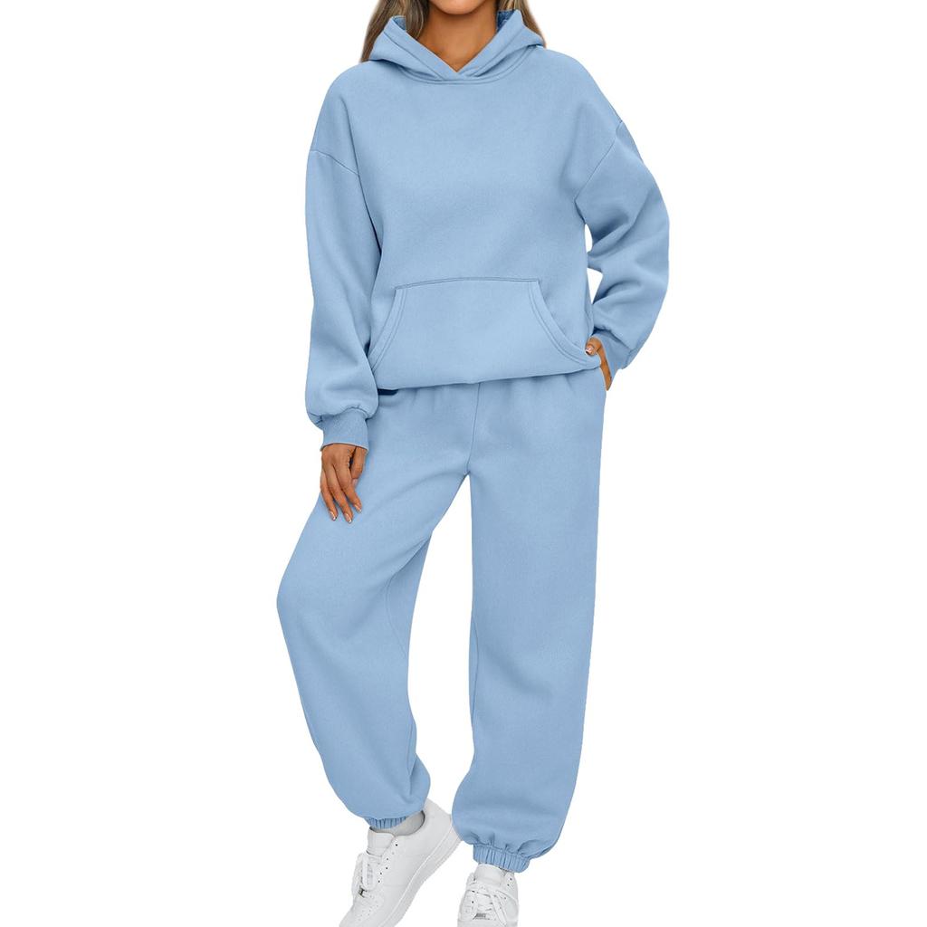 Dame 2-delers antrekk Hettegenser Sweatsuit sett Oversized sweatshirt Baggy høstmote joggebukser med lommer