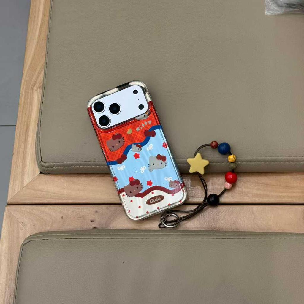 Korean Striped Patchwork KT Case for iPhone 17 Pro Max, Apple 16/15, Chain 14, Female 17