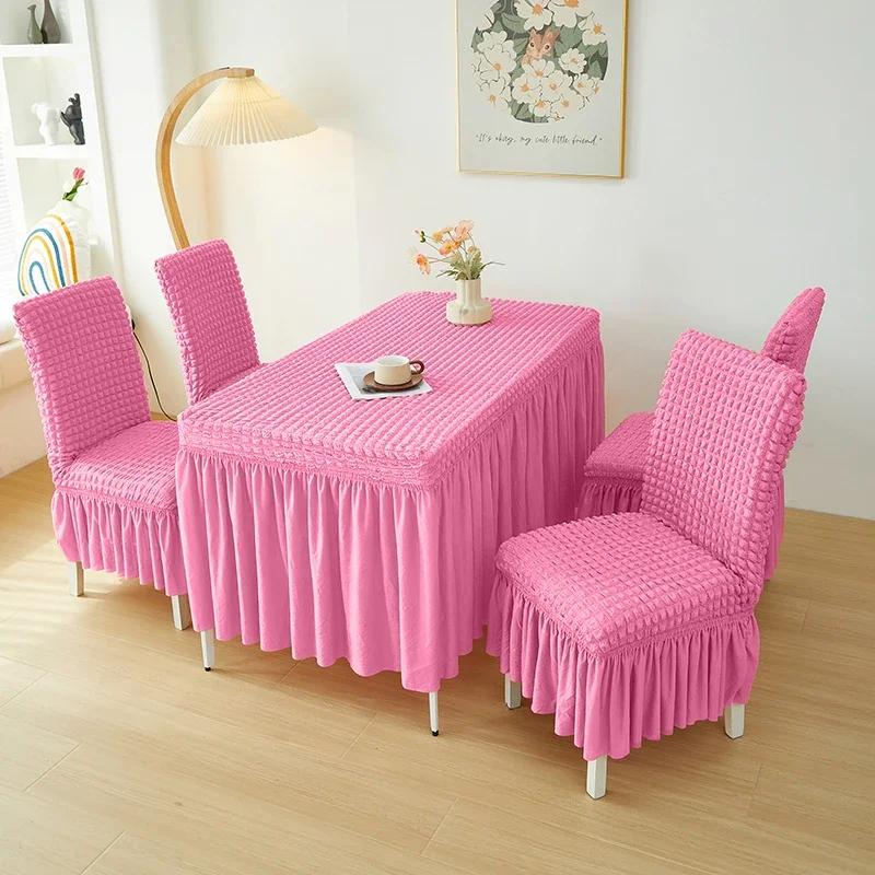 

Пузыристый марлевый квадратный плиссированный чехол для стола с оборками и кружевной юбкой, эластичная защитная скатерть для обеденного стола, домашнего банкета, свадебного декора 2pcs Chair cover