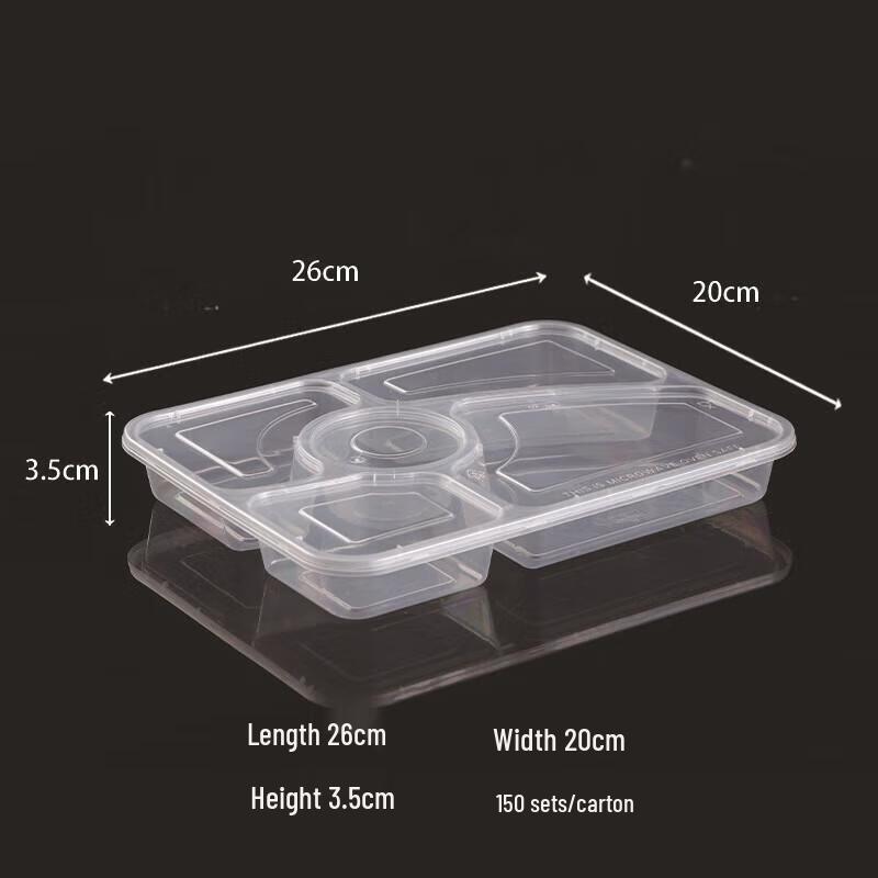 JingJingRS Disposable 5-Compartment PP Meal Prep Boxes