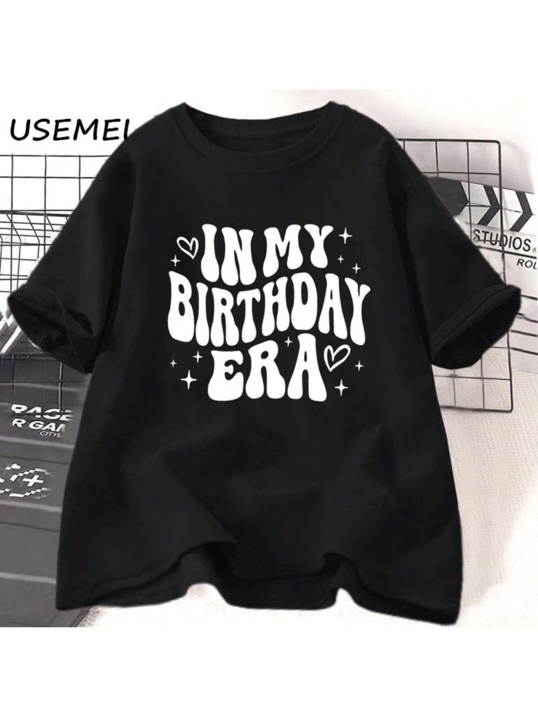 In My Birthday Era T-Shirts Wo'unisex Casual Cotton Short Sleeve Tee Unisex Happy Birthday Groovy Retro T Shirt Mom Daughter Clothes
