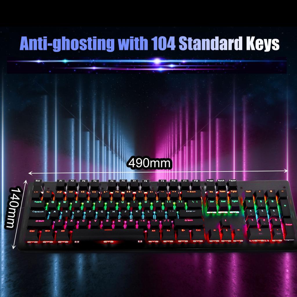 Biojee Wired 104 Key Real Mechanical Gaming Keyboard Rainbow Backlit Keyboard For Windows PC Laptop for Game and Office